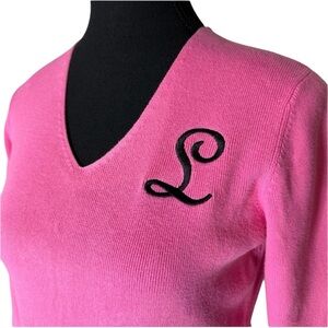 DESIGNERS ORIGINALS PETITE Pink V Neck Knit Pullover Sweater L Embroidered Small